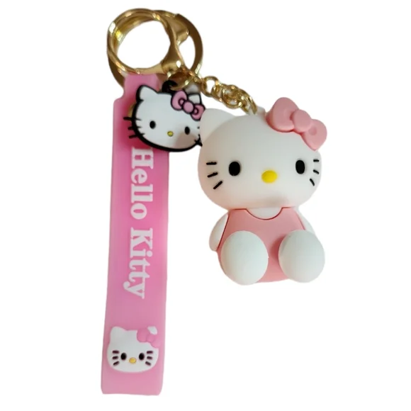 Hello Kitty 3D Keychain Pink Wrist Strap - Picture 1 of 2